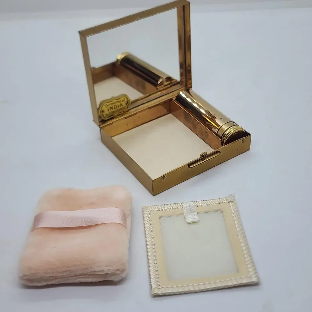 Vintage Treasures of India Zardozi Embroidery Compact Mirror Lipstick Case